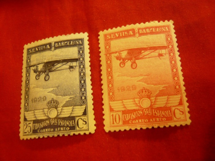 2 Timbre Spania 1929 -Aviatie- Targ International Sevilla si Barcelona ,25 si10C