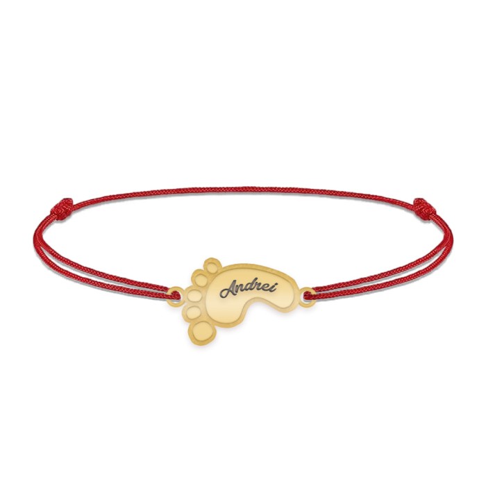 Kiddie - Bratara personalizata snur talpita si nume din argint 925 placat cu aur galben 24K