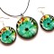 Set model floral verde pandantiv si cercei, set bijuterii lemn pe rotund 41653
