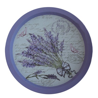 Farfurie metalica rotunda tip tava Pufo Sweet home of lavender pentru servire desert, prajituri, aperitive, 33 cm foto