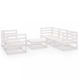 Set mobilier de gradina, 6 piese, alb, lemn masiv de pin