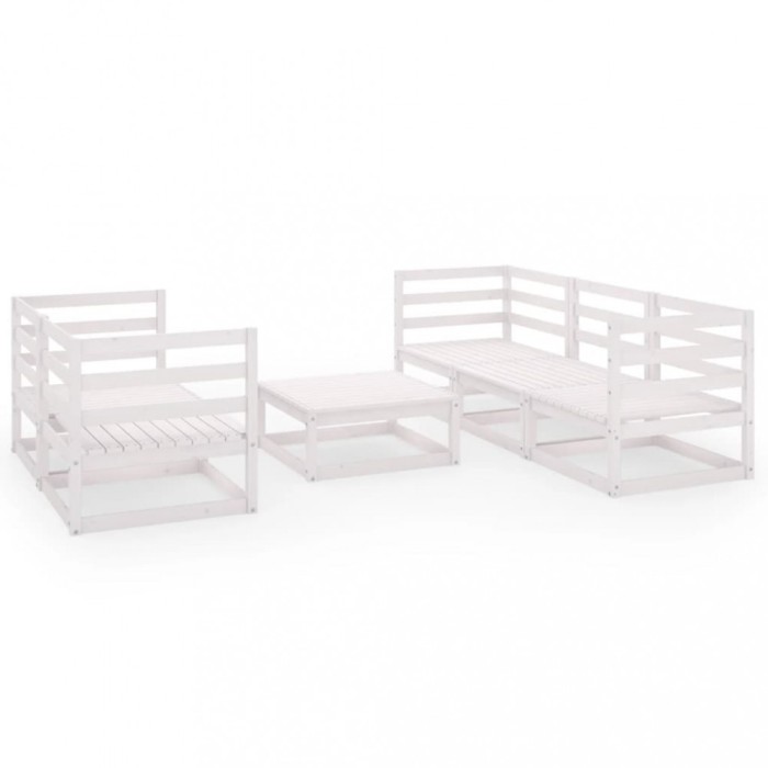 Set mobilier de gradina, 6 piese, alb, lemn masiv de pin