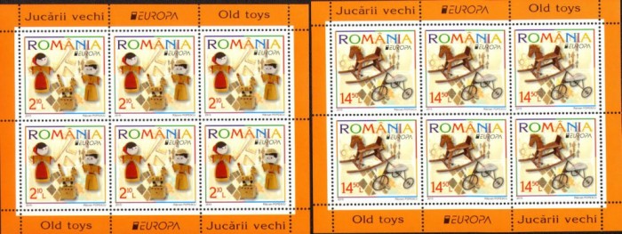 ROMANIA 2015 EUROPA CEPT - Jucarii vechi Set 2 Minicoli cu 6 timbre LP.2063a MNH