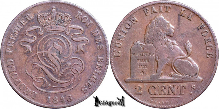 1846, 2 Centimes - Leopold I - Regatul Belgiei