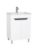 Baza si lavoar ceramic GN0561, mobilier baie stativ 50 cm, front MDF, 2 usi, 2 rafturi, picioare cromate reglabile, alb/antracit
