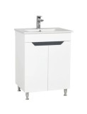 Set mobilier baie cu lavoar ceramic, GN0561, stativ, front MDF, 60 cm, 2 usi, 2 rafturi, picioare cromate reglabile, alb/antracit