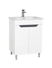 Baza si lavoar ceramic GN0561, mobilier baie stativ 50 cm, front MDF, 2 usi, 2 rafturi, picioare cromate reglabile, alb/antracit