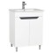 Baza si lavoar ceramic GN0561, mobilier baie stativ 50 cm, front MDF, 2 usi, 2 rafturi, picioare cromate reglabile, alb/antracit