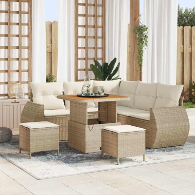 vidaXL Set de canapele pentru grădină 8 pcs Bej poliratan foto