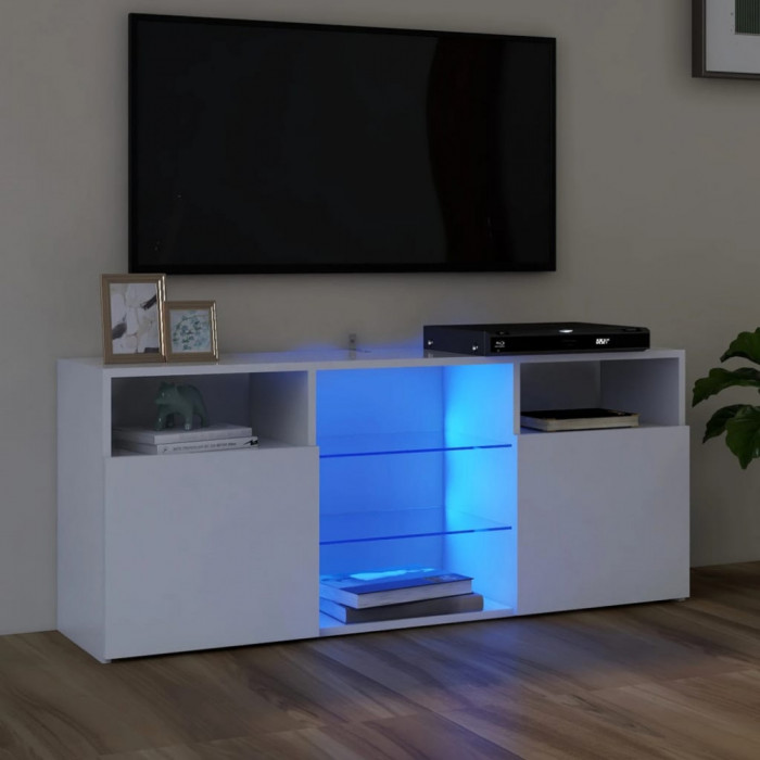 Comoda TV cu lumini LED, alb extralucios, 120x30x50 cm