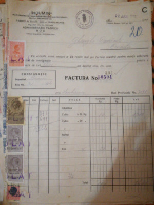 Factura zahar 1941 Indumin Bucuresti Brasov Administratia Fabricii BOD foto