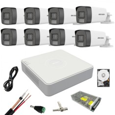Kit supravegehre Hikvision 8 camere Dual Light 5 MP Lumina alba 40 IR 40 DVR 8 canaele 8 MP Hard, Accesorii incluse SafetyGuard Surveillance foto