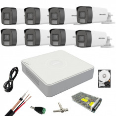 Kit supraveghere Hikvision 8 camere Dual Light 5 MP Lumina alba 40 IR 40 DVR 8 canale 4 MP Hard, Accesorii incluse