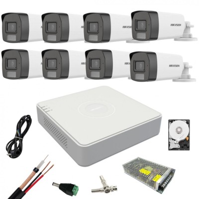 Kit supraveghere Hikvision 8 camere Dual Light 5 MP Lumina alba 40 IR 40 DVR 8 canale 4 MP Hard, Accesorii incluse SafetyGuard Surveillance foto