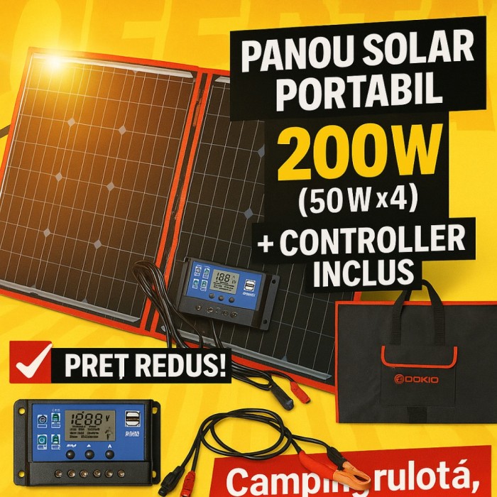 Panou solar monocristalin portabil 200W (50Wx4pc), Controller inclus