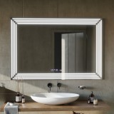 Oglinda LED Rectangulara, 120x80cm, Venezia Senzor MotionGlow Marcello, Sistem Dezaburire, Ceas &amp; Termometru, Dimabila ModernLight Concept
