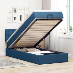 vidaXL Cadru de pat otoman cu saltea țesătură albastră 90x190cm 3312442
