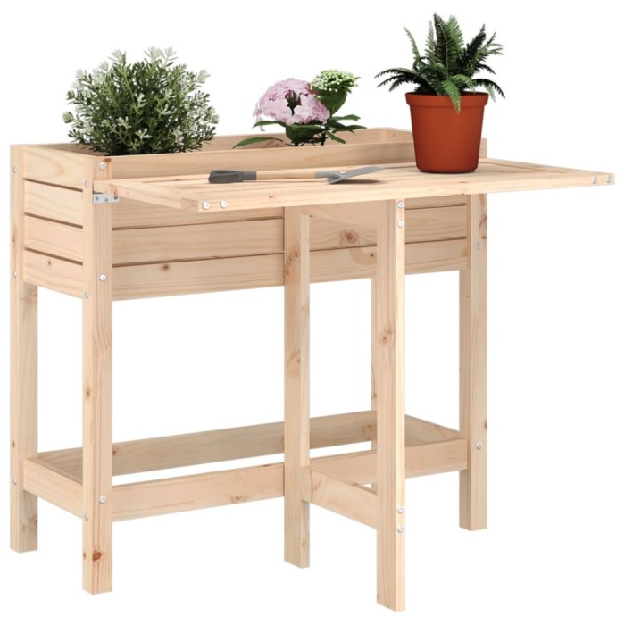 vidaXL Jardinieră de grădină cu blat pliabil, lemn masiv pin 825121