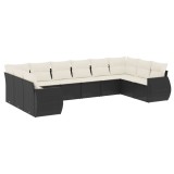 Cumpara ieftin Set canapele de gradina cu perne, 10 piese, negru, poliratan