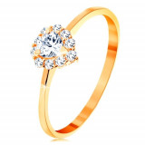 Inel din aur galben de 14K - zirconiu transparente &icirc;n formă de inimă cu margine strălucitoare - Marime inel: 65