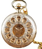 Ceas de buzunar, Gorben, Clasic, Vintage, Skeleton, Mecanic, Lant, Auriu