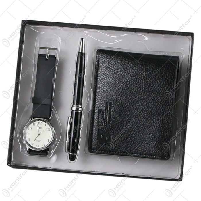 Set cadou pentru barbati, 4 piese &ndash; Portofel/Ceas/Pix
