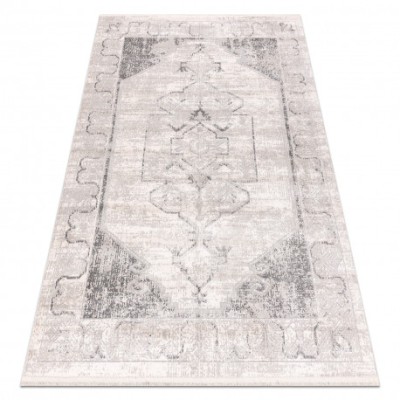 DISTIN 0107B covor modern gri / gri deschis / alb - Ornament, cadru, vintage, franjuri, 140x190 cm foto