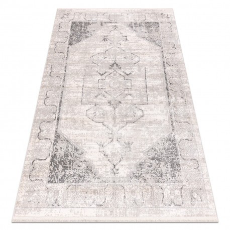 DISTIN 0107B covor modern gri / gri deschis / alb - Ornament, cadru, vintage, franjuri, 140x190 cm