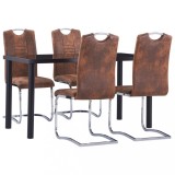 Set mobilier de bucătărie, 5 piese, maro, velur ecologic