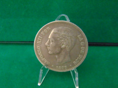 Moneda argint 5 Pesetas 1877 (cr2), 25 gr foto