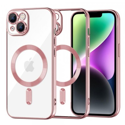 Husa MagSafe pentru Apple iPhone 14, Techsuit, Luxury Crystal, Roz foto