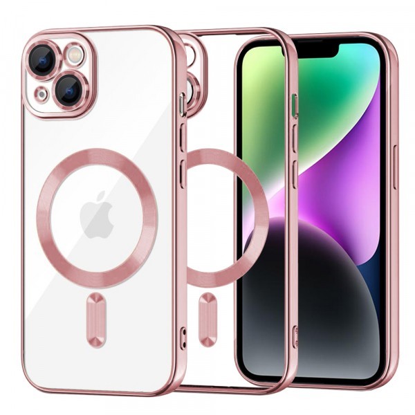 Husa MagSafe pentru Apple iPhone 14, Techsuit, Luxury Crystal, Roz