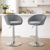 Set 2 scaune de bucatarie/bar, Artool, East, rotativ, catifea gri, picior metal argintiu, 53x46x81-103 cm GartenVIP DiyLine