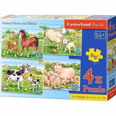 Puzzle 4 în 1 (8+12+15+20 piese) „Animal Moms and Babies”