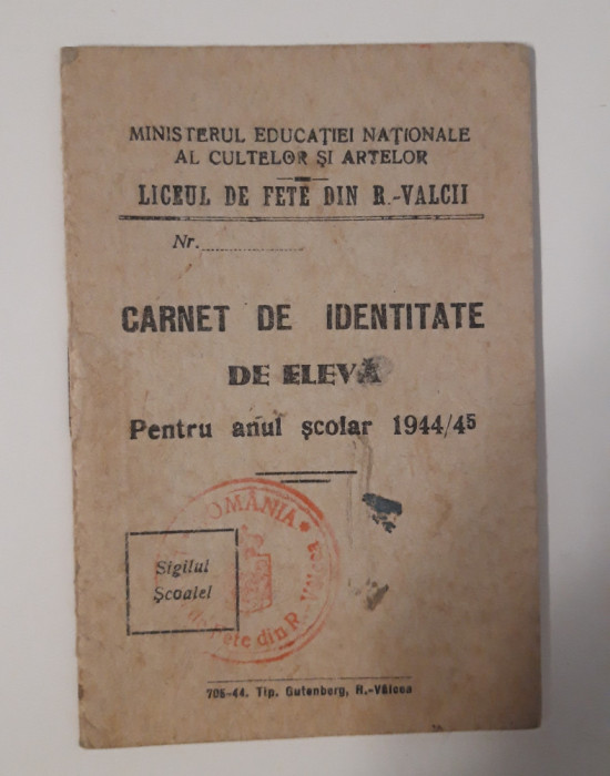 Carte veche carnet de eleva carte identitate tren carnet de identitate 1944