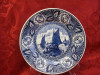 FARFURIE DECORATIVA DELFT BOCH BELGIUM DECOR MARIN CU BARCI CU PANZA 23 CM