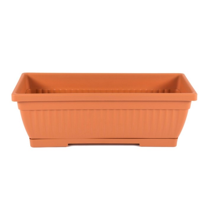 Jardiniera din plastic Verbena, cu suport, interior / exterior, dreptunghiulara, teracota, 50 x 19.5 x 15.5 cm