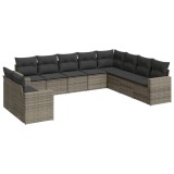 Cumpara ieftin Set mobilier de gradina cu perne, 10 piese, gri, poliratan