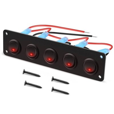 Panou 5 butoane intrerupatoare tip rocket 12V 20A foto