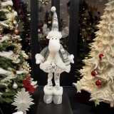 Figurina Decorativa, Pentru Craciun, Flippy, Ren, Picioare Telescopice, Inaltime Reglabila 52- 82 cm, Pantaloni Luciosi, Alb/Argintiu, Oem