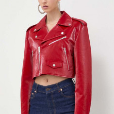 Moschino Jeans geaca ramones femei, culoarea rosu, de tranzitie