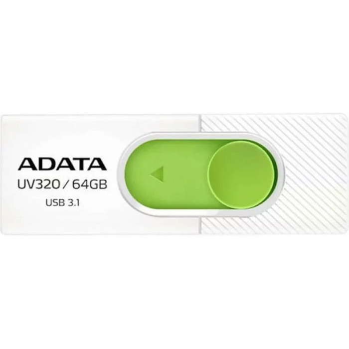 Memorie USB 3.2 ADATA 64 GB retractabila carcasa plastic alb / verde AUV320-64G-RWHGN