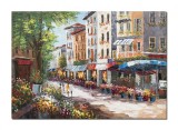 Cumpara ieftin Tablou pictat manual living - Pe strada cu flori multicolore - 100x70cm ulei pe panza in cutit, efect 3D, Magnific!