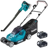 Makita DLM382CM2 + DUB186Z - Masina de tuns iarba cu 2 acumulatori Li-Ion 18 V 4 Ah 38 cm 40 l + Suflanta de gradina 186 m3/h