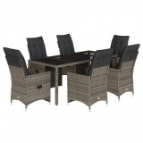 Cumpara ieftin Set bistro de gradina cu perne, 7 piese, gri, poliratan