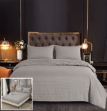 Lenjerie Pat Damasc 4 Piese Cu Elastic Gri/Bej 180x200 cm