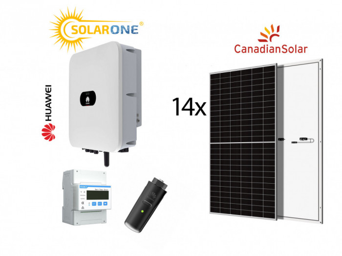 Kit sistem fotovoltaic 8 kW trifazat, invertor Huawei si 14 panouri Canadian Solar 550W