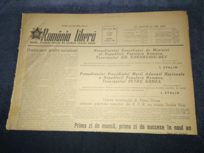 ZIARUL ROMANIA LIBERA 3 IANUARIE 1953