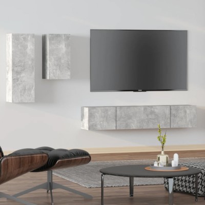 vidaXL Set dulap TV, 4 piese, gri beton, lemn prelucrat foto
