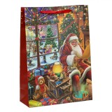 Sacosa Cadou, Model Mos Craciun in Casa, Glitter Holografic, Hartie, Multicolor, 30x12x42cm, Oem